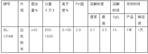 阳离子聚丙烯酰胺技术指标